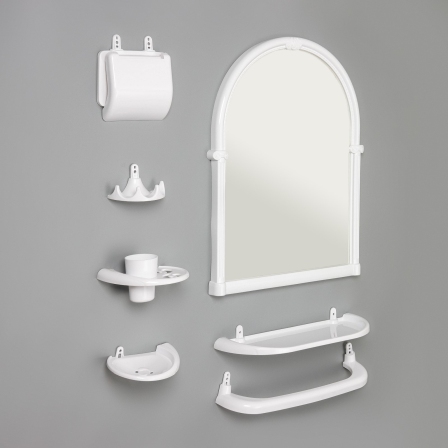 Н-р для ванной Олимпия 7 предм, зеркало, пластик, белый