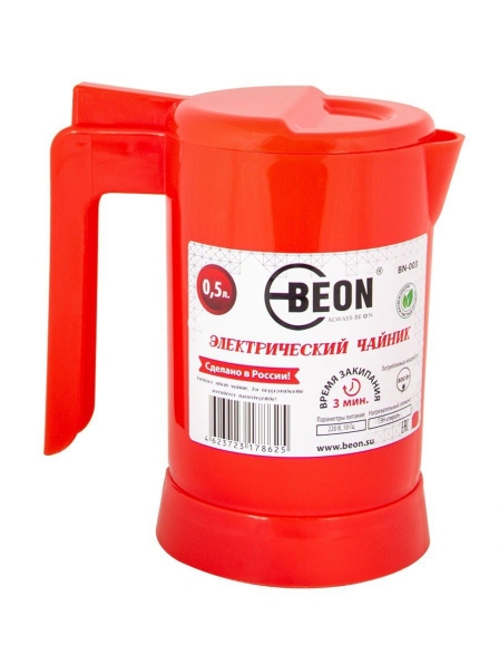 Чайник  Beon BN-003,  0.5л, 800Вт красный