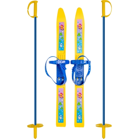 Лыжи детские Олимпик-спорт Мишки 66см, с палками 75см, в сетке