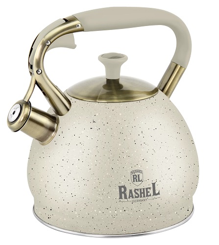 Чайник RASHEL М-7902 3л, нерж. сталь, со свистком, кремовый 