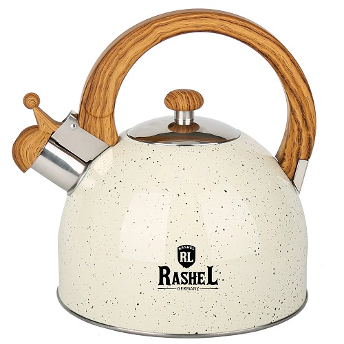 Чайник RASHEL М-7190 3л, нерж. сталь, свисток, кремовый 