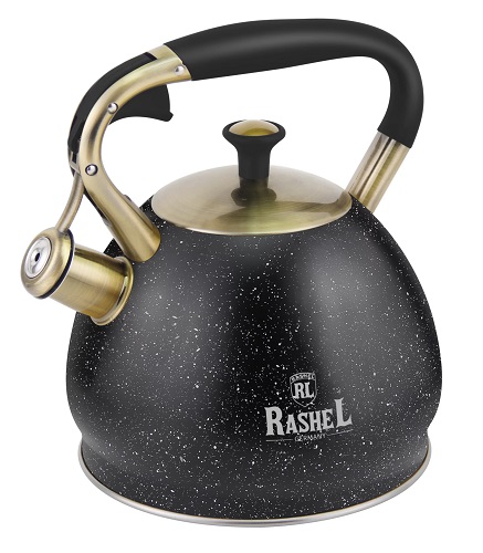 Чайник RASHEL М-7903 3л, нерж. сталь, со свистком, черный 