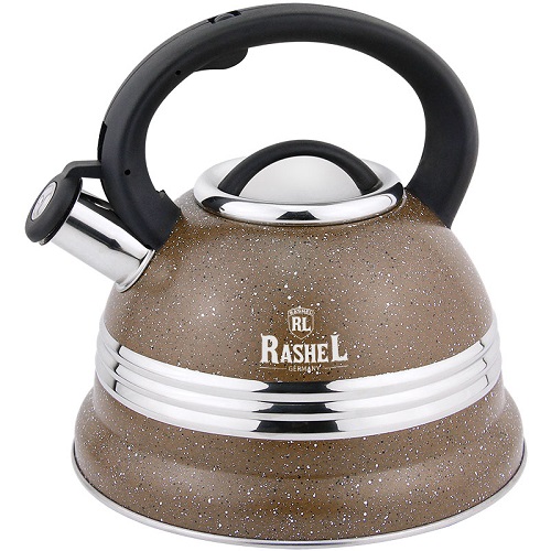 Чайник RASHEL M-7905 3л, нерж. сталь, со свистком, коричневый